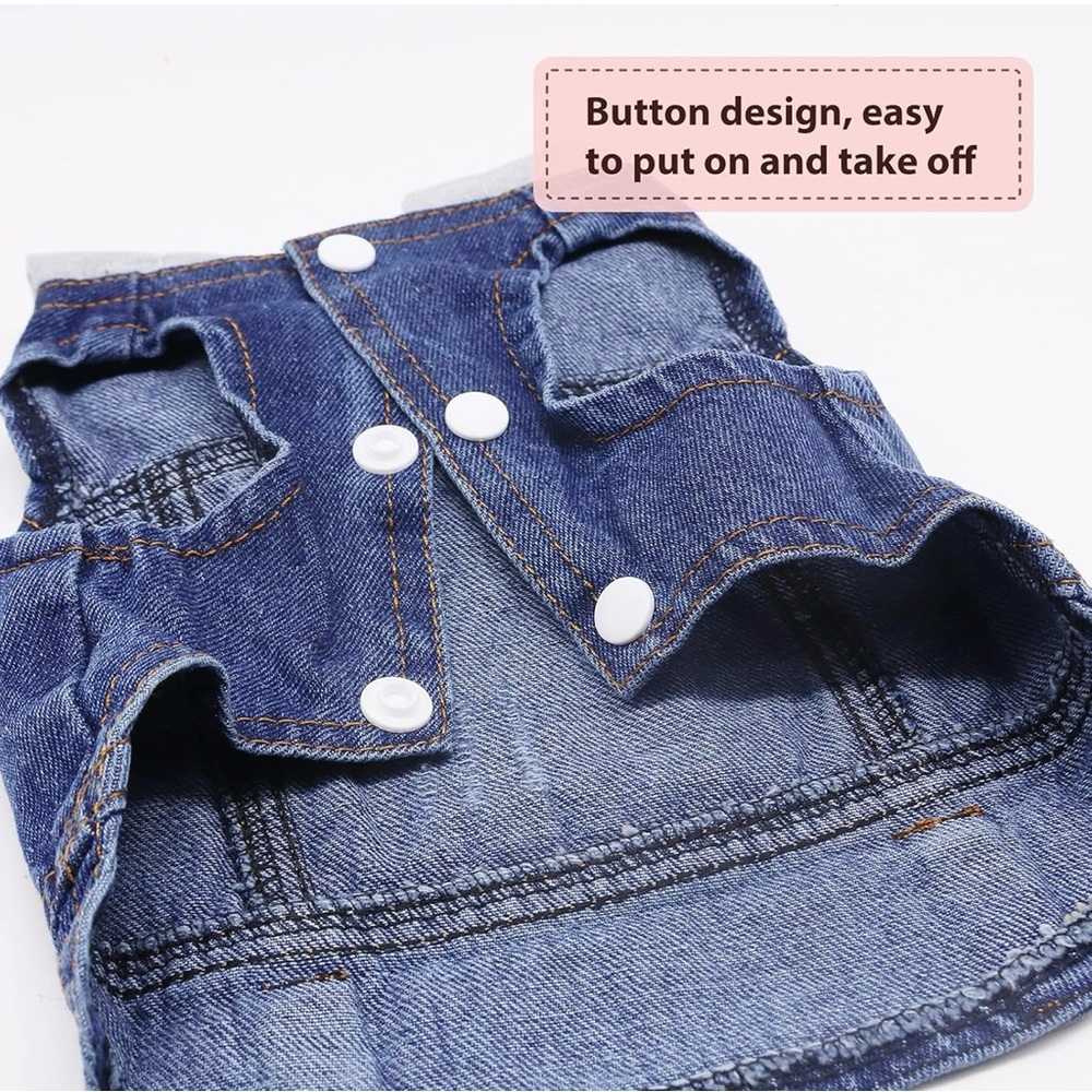 Stylish Blue Denim Dog Jacket with Gray Hood Medium - Picture 2 of 3